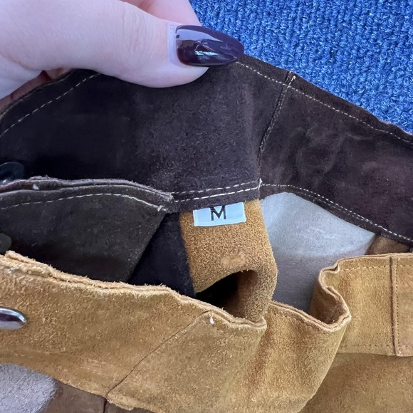 Vintage Patchwork Suede Skirt Womens Medium Multicolor A-Line Bohemian Pockets - Picture 3 of 7